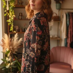 Marks & Spencer Floral Navy Blouse